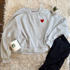 EUC Sunday Best Anthropologie Heather Gray Top with Red Heart Sweatshirt Small